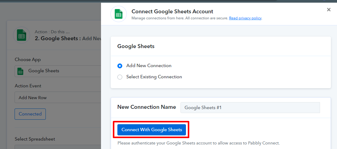 connect with google sheets